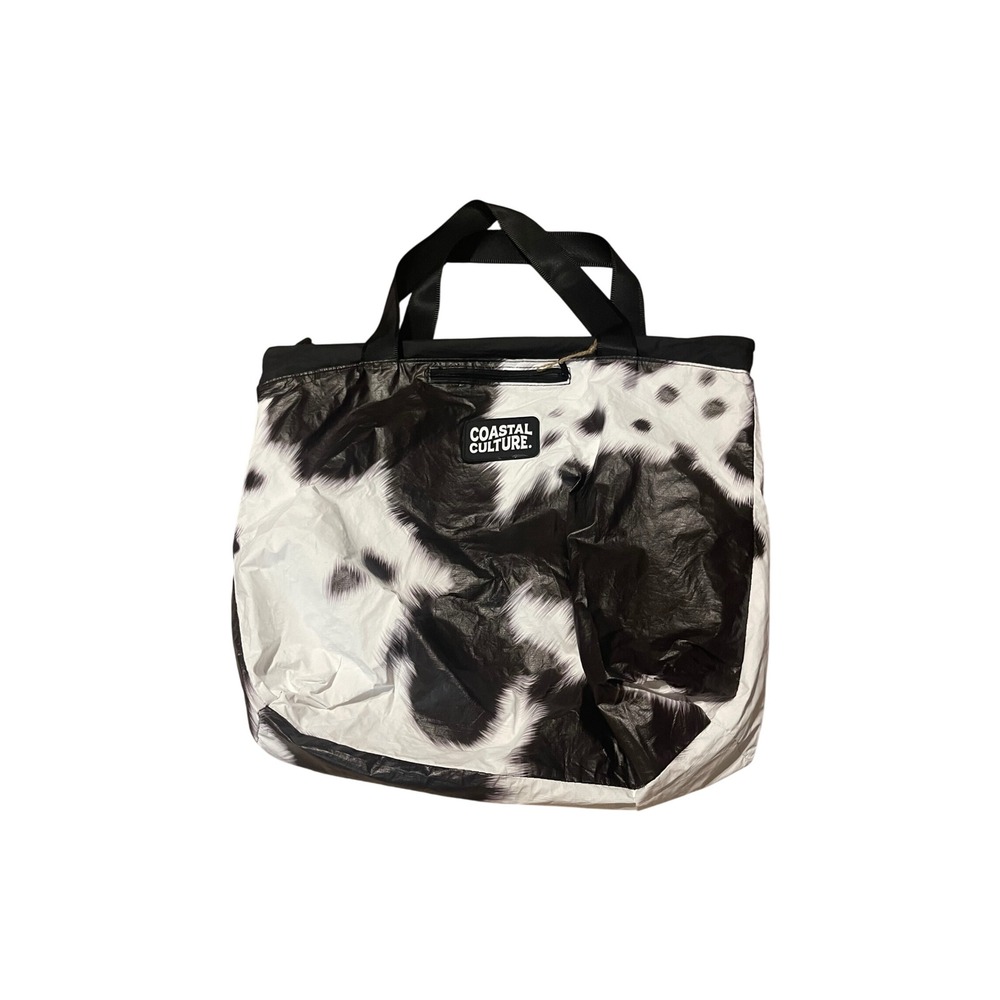 Coastal Culture Cow Print Tote Bag Black White Beach Travel Zippered Large